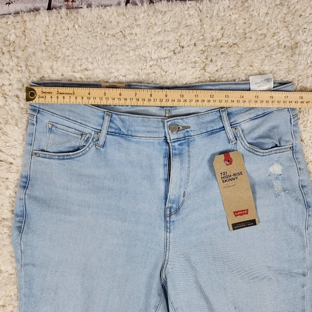 Levis Skinny Jeans Womens 16 W Blue Sculpt 721 Hypersoft Stretch Distressed Pant